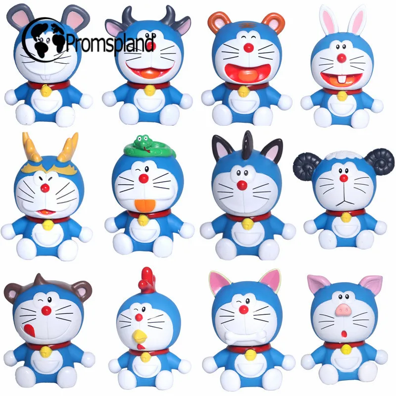 12 шт./компл. Doraemon фигурка Doraemon 12 символические животные Аниме Фигурки игрушки Коллекция Модель игрушки подарки Розничная коробка 7 см