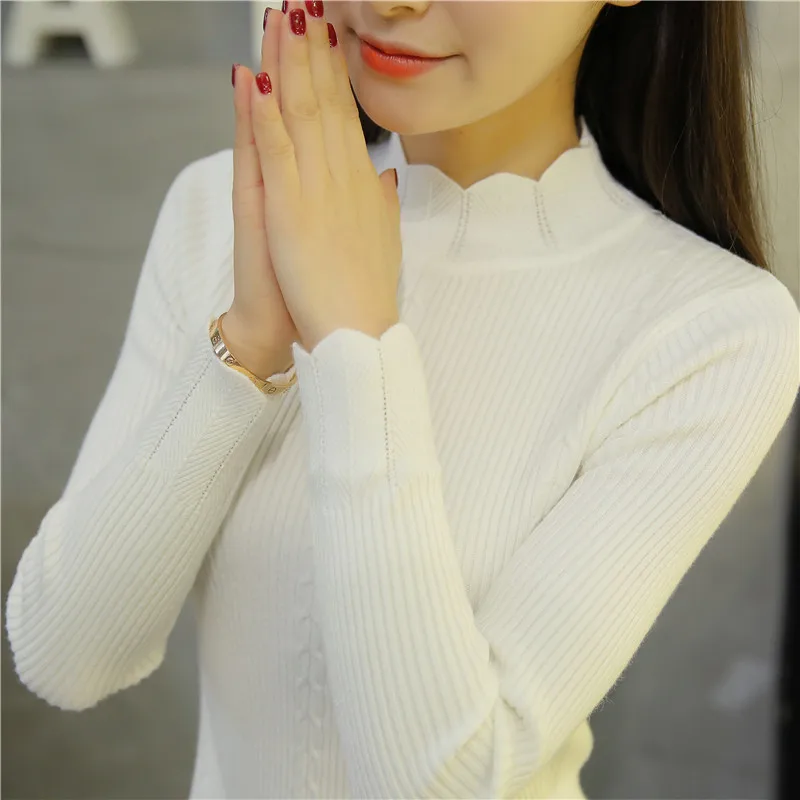 

OHCLOTHING new fashion women spring autum Laciness pullover sweater female long-sleeve sweater turtleneck slim basic shirt top