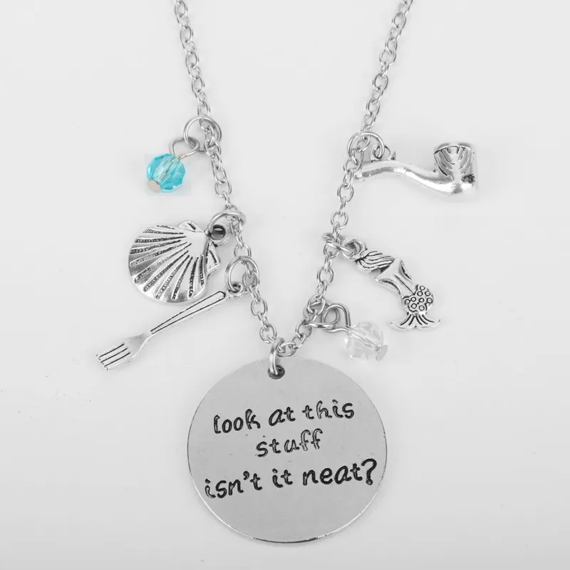 

MQCHUN Look at This Stuff Isn't It Neat Little Mermaid Princess Ariel Chain Necklace Inspired Shell Fork Charm Pendant For Women
