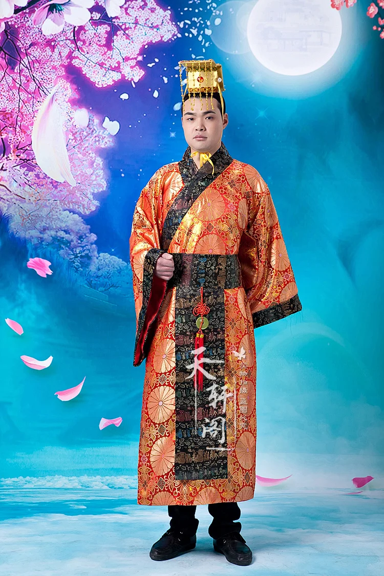 Золотые Костюмы древний Китай мужской костюм халаты династии Цинь костюмы императора костюм Hanfu Tang восточные костюмы
