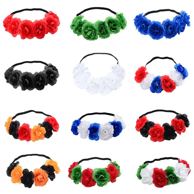 

12 Colors Christmas Halloween Elastic Headband Women Girls Contrast Color Artificial Blooming Flower Hairband Party Photo Props