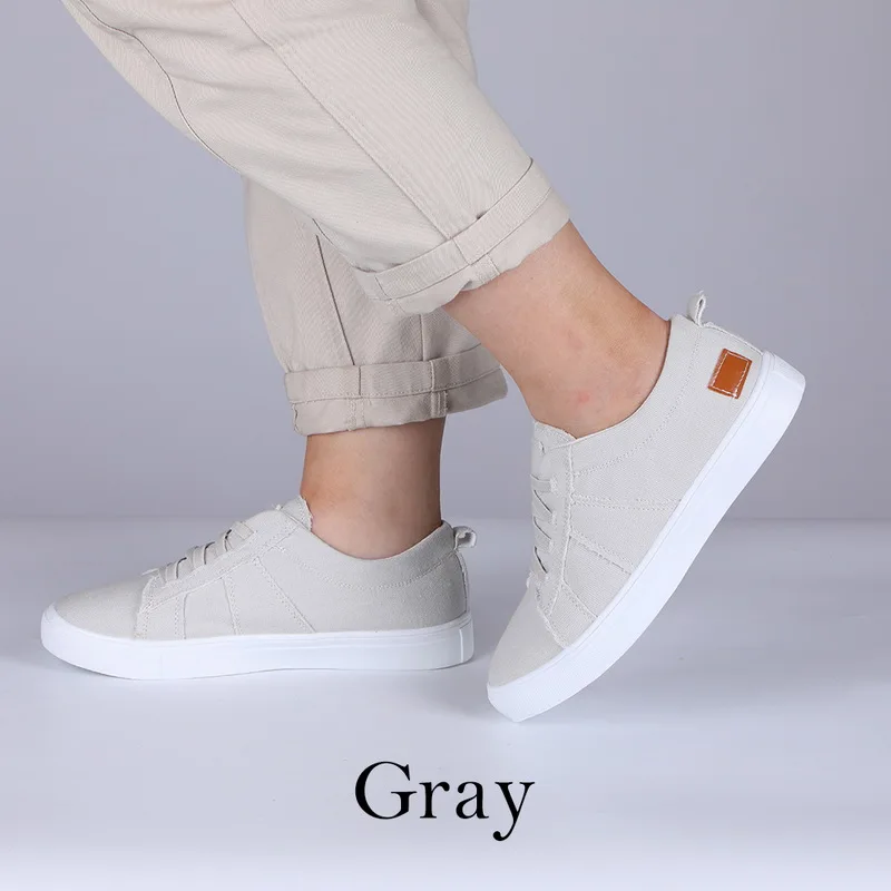 Gray SHUJIN; женские кроссовки; Классическая Летняя парусиновая обувь на плоской подошве; повседневная обувь из Вулканизированной Ткани; кроссовки для девочек; кроссовки на шнуровке - Цвет: Gray