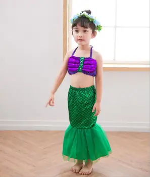 

fashion kids girls Mermaid baby swimwear children bows bikini set mermaid cosplay Halloween dress set teenager 3pcs swimwear