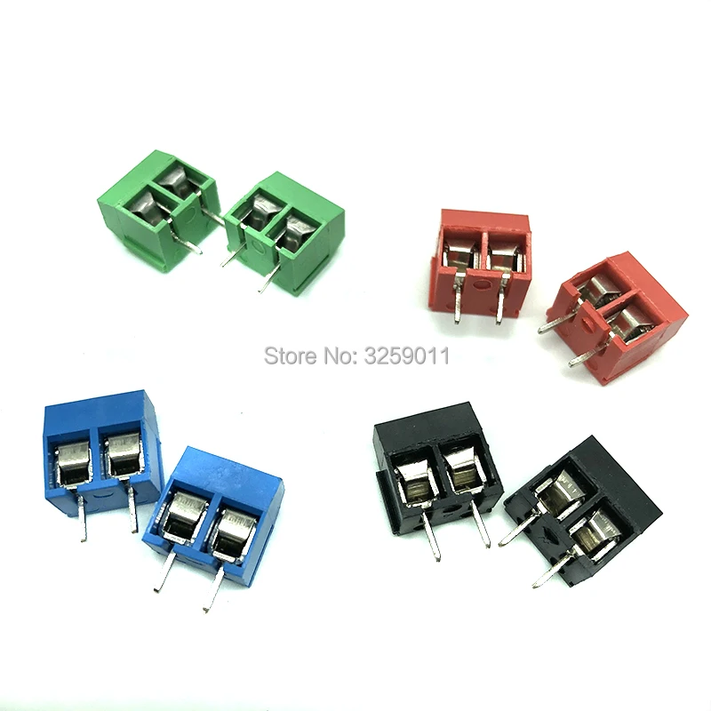 

1000PCS Terminal Connectors 2 Pin Plug-in Screw Terminal Block Connector 5.08mm Pitch blue iron KF 301-2P Blue red green black