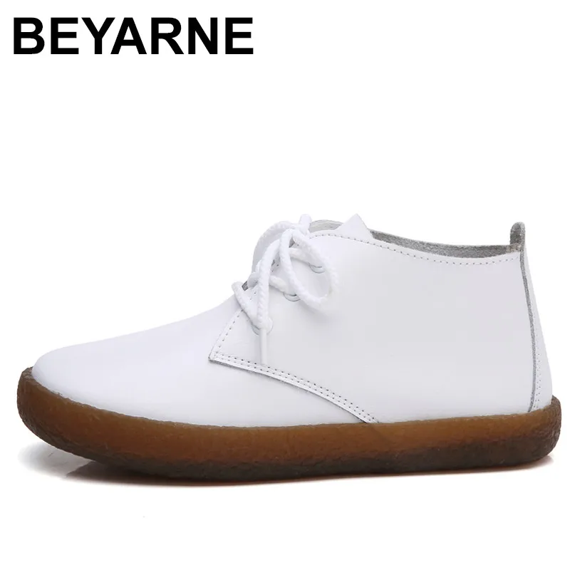 

BEYARNE Women basic Boots Genuine Leather Lace up Ladies Moccasins Short Boots Ankle Boots for Women Footwear Flats Shoes Spring