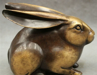 

0 Chinese Pure Bronze Year Zodiac Wealth JiXiang Rabbit Statue Animals Sculpture