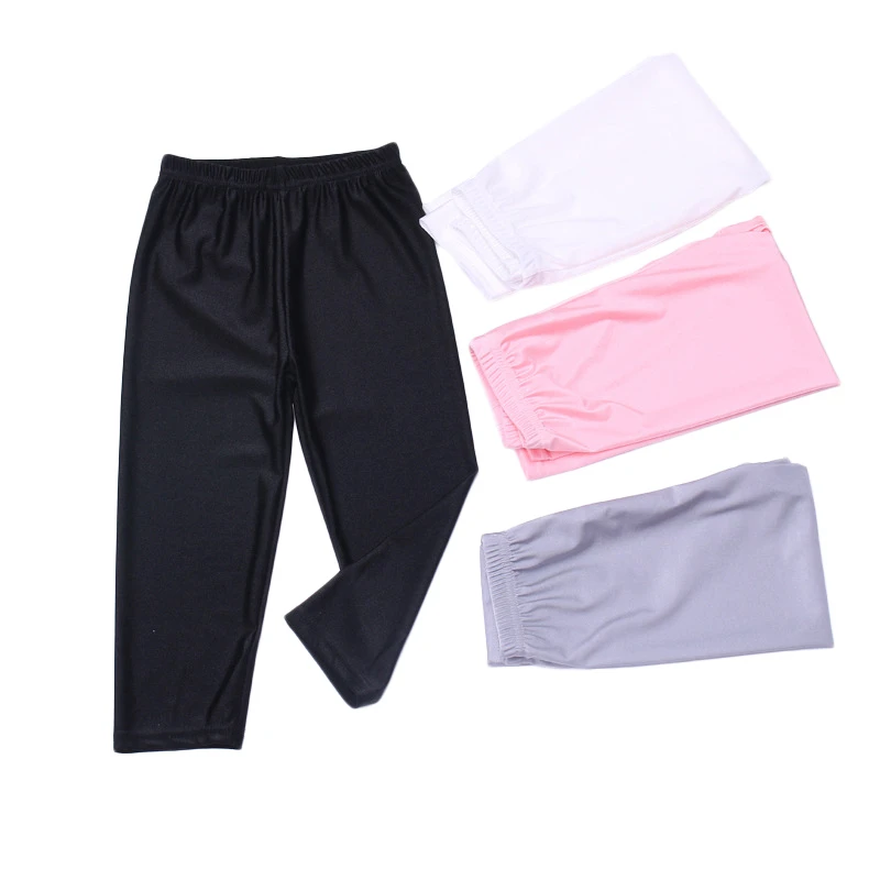 

Kids Girls Shiny Skiny Pants 2018 New Arrival Three Quarters Leggings Glossy Pants Elasticity Pink Gray White Black 4-10Y GL15