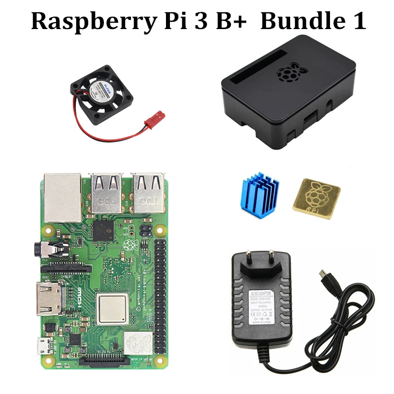 

Kit Raspberry Pi 3 Model B+Offical Case Cooling fan 5V3A Power Supply Heatsinks for RPi 3 Model B Plus