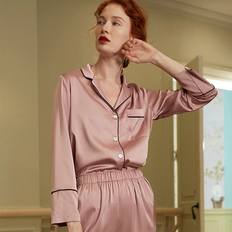 

EFIOLY Silk Nightgown Women's Large Size Solid Color Suit Lapel Pajama Sets Sexy Homewear Sleepwear Wholesale