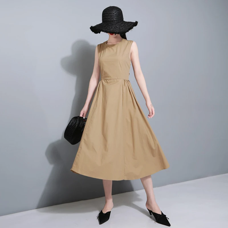TWOTWINSTYLE, женское платье с открытой спиной, из кусков, без рукавов, сексуальная туника, высокая талия, Драпированное, ТРАПЕЦИЕВИДНОЕ, миди платье-жилет,, летнее, элегантное