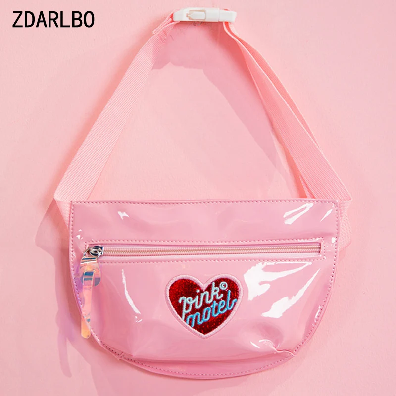 المرأة مشرق جلدية الكتف Crossbody الخصر حقيبة Bananka الإناث مفيد حزمة مراوح القلب نمط الخصر حزمة التطريز Chestbag