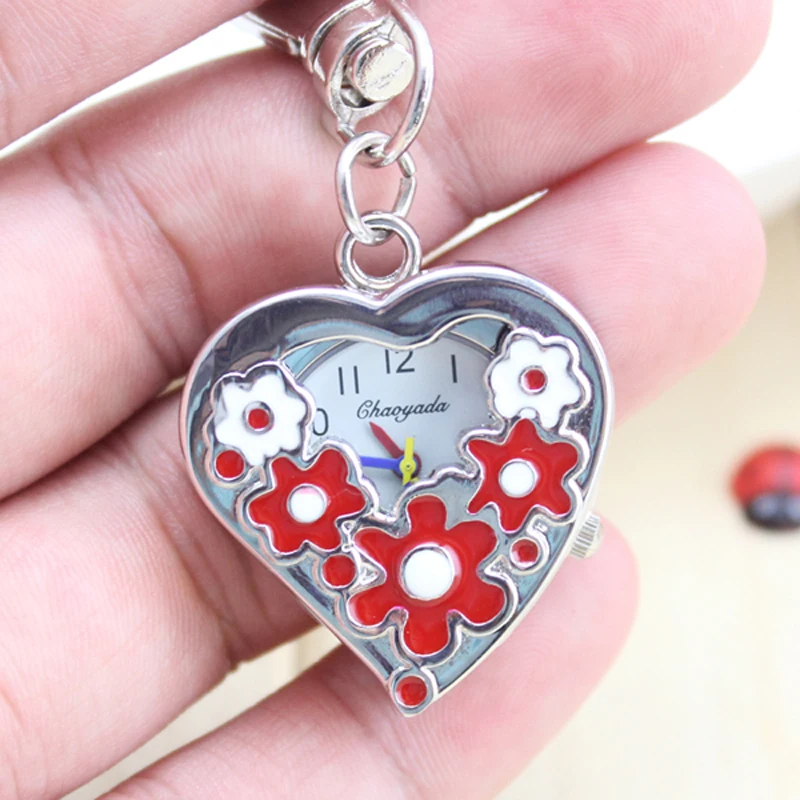 2018 cyd women girls flowers heart portable pocket watches flip hollow