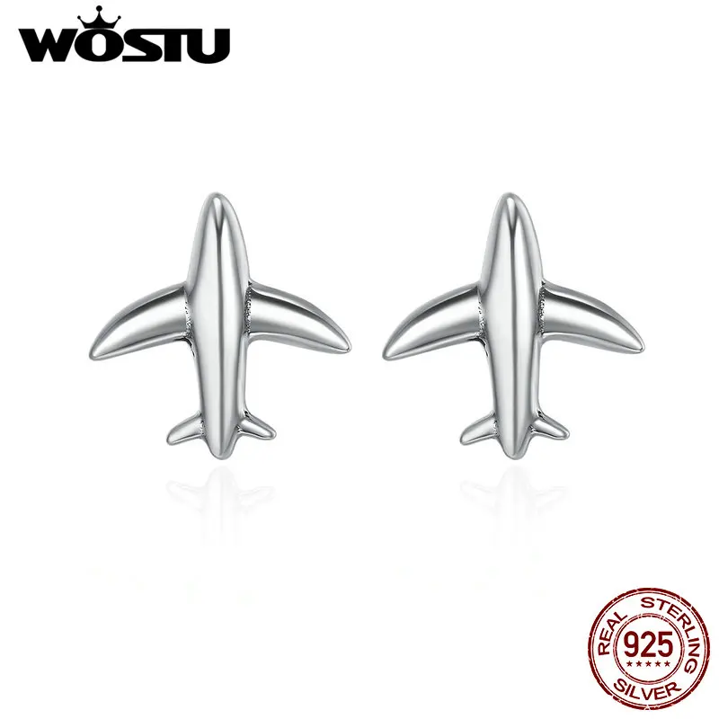 

WOSTU 100% 925 Sterling Silver Exquisite Mini Airplane Aircraft Stud Earrings for Women Fashion Jewelry Gift CQE238