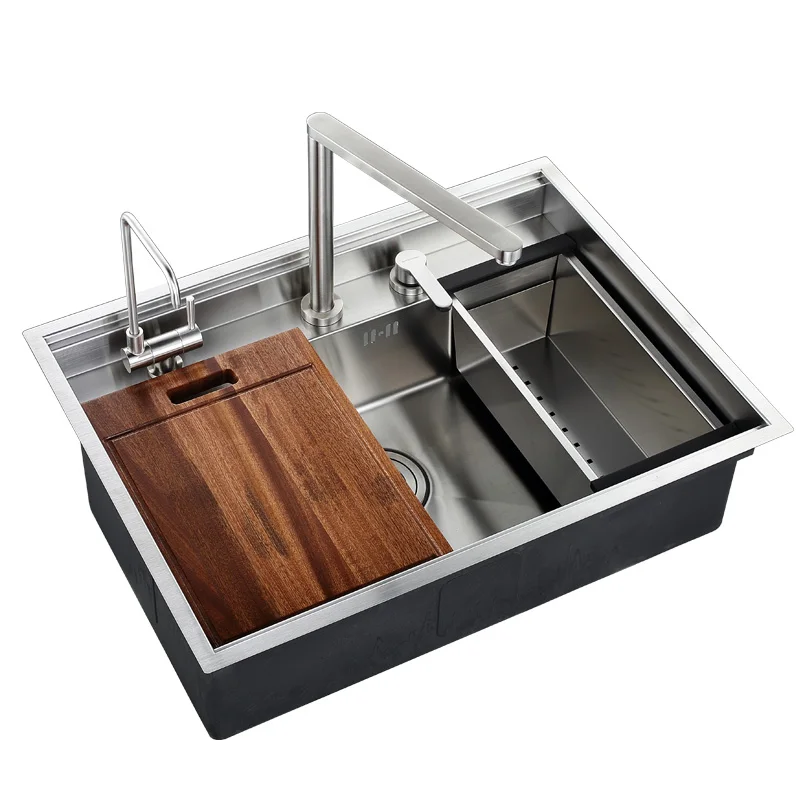 Kitchen Sink 304 stainless steel Multifunctiona manually single slot hidden Washing basins with Lifting faucet or Folding tap