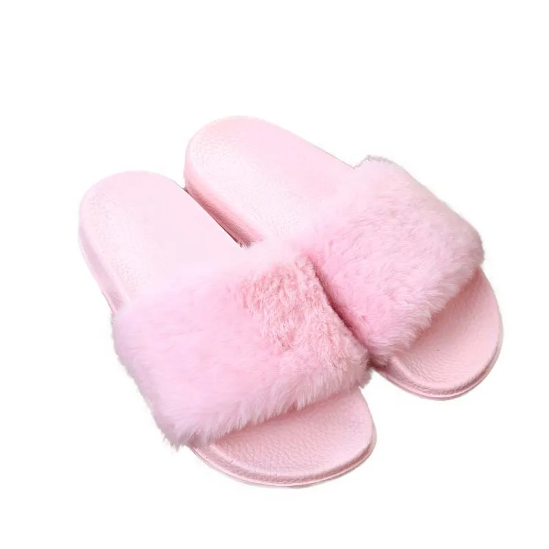

2018 New Casual Slipper Flip Flop Sandal Womens Slippers Zapatos Mujer Ladies Slip On Sliders Fluffy Faux Fur Flat Size 36~41