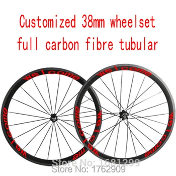 

New customized 700C 38mm tubular rims Road bike matt gloss 3K UD 12K aero full carbon fibre bicycle wheelsets lightest Free ship