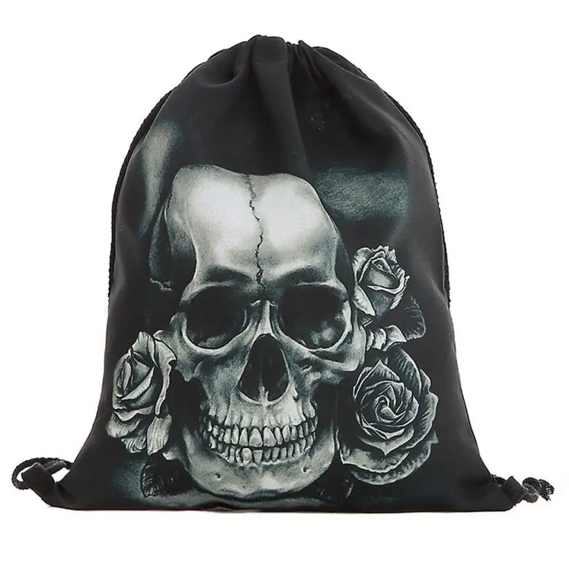 

ISHOWTIENDA Drawstring bag Draw String Bag Unisex Halloween Skull Backpacks 3D Printing Drawstring Backpack Sack bolso unicornio