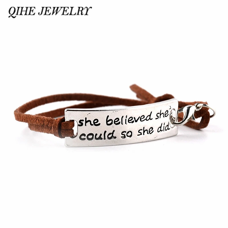 

QIHE JEWELRY "she believed she could so she did"Encouraged Inspirational Letter Bracelet Tag Charm For Women Gifts