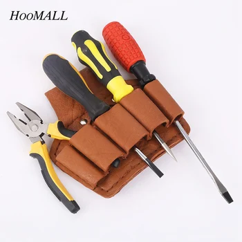 

Hoomall New 5 pockets Pounch Bags Storage Multifunction Waist Tool Bag PU Leather Professional Electrician Woodworking Tool belt
