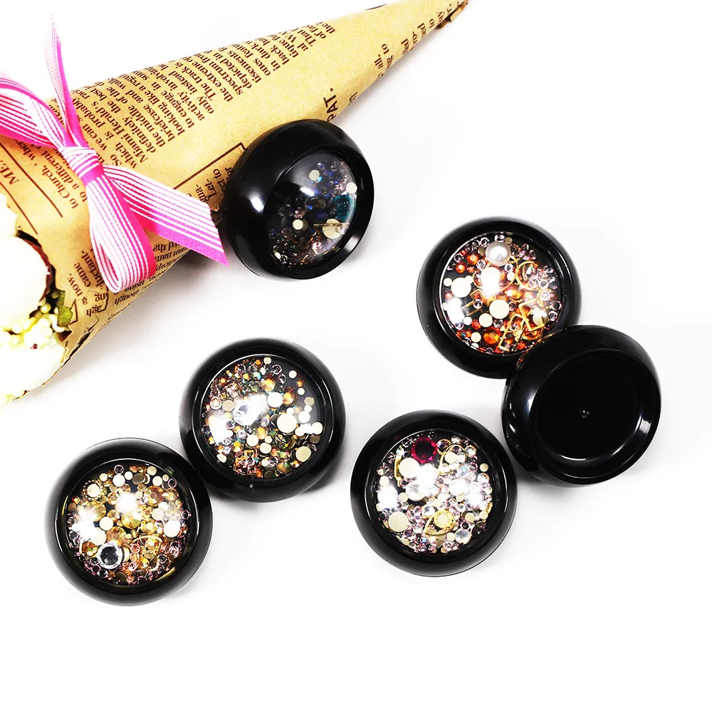 

1 Box Multi Size Steel Crystal Champagne Golden Green DIY Tool Nail Gem Rhinestone Nail Charms Nails Art Decorations Wheel