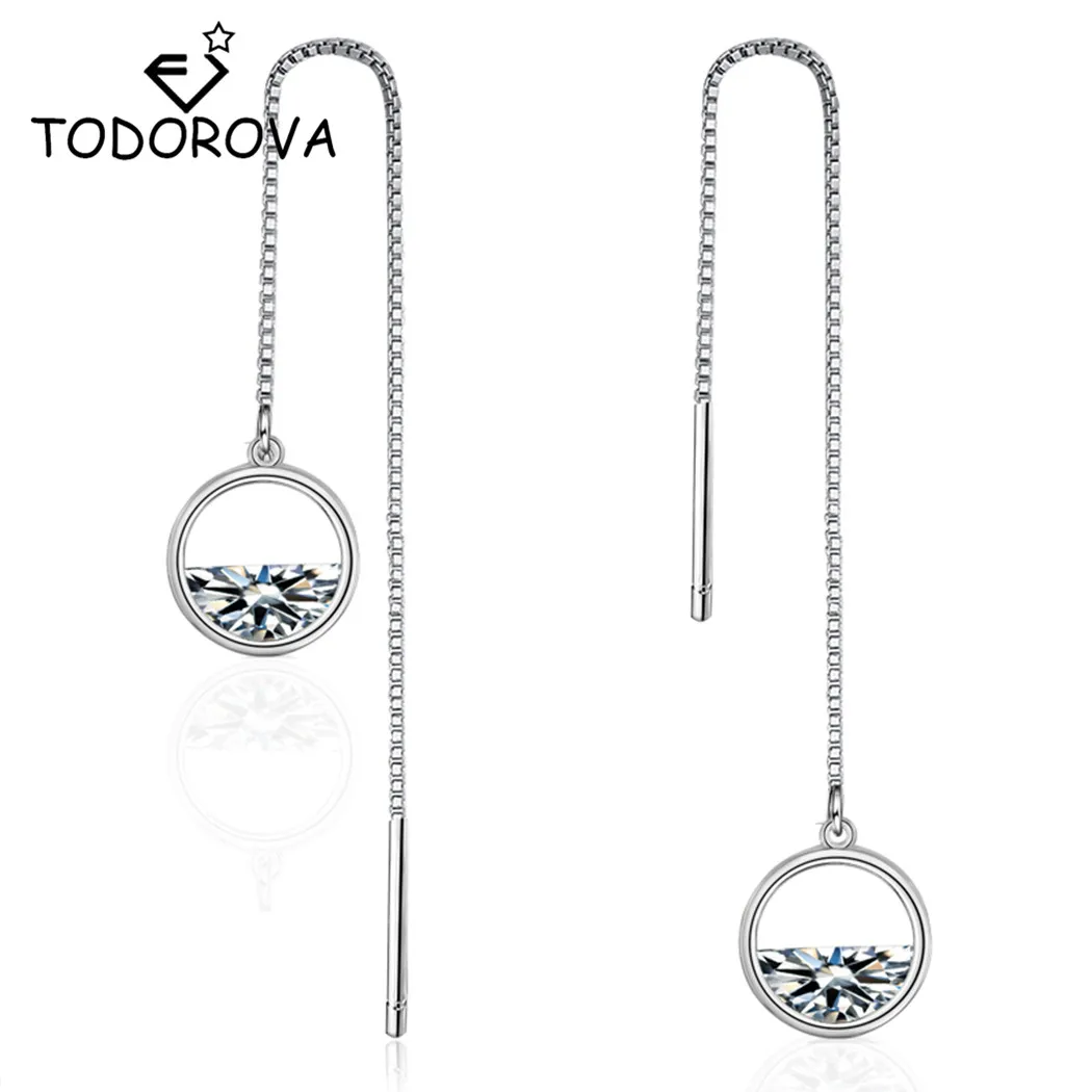 

Todorova Simple Round Crystal Ocean Wave Dangle Earrings Long Chain Tassel Drop Earrings Women CZ Charm Piercing Earrings