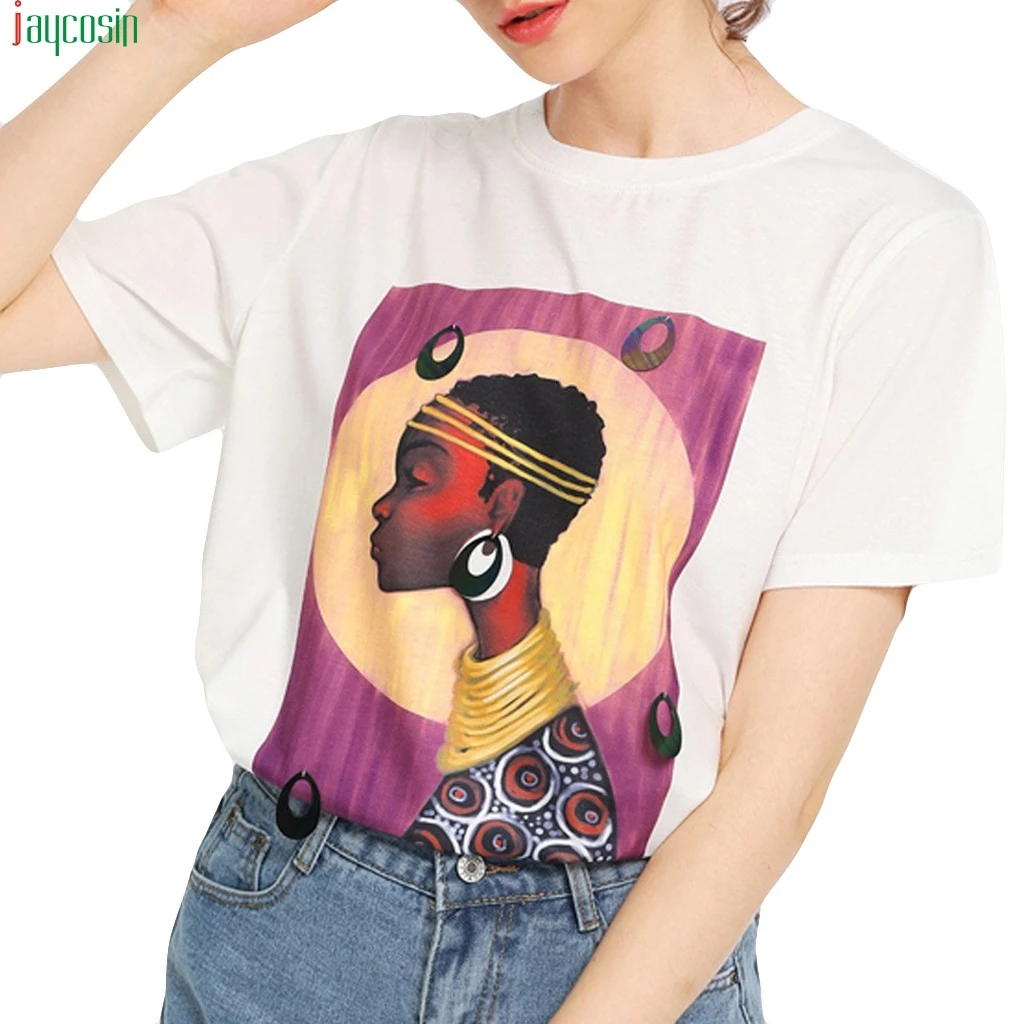 

JAYCOSIN Fashion t shirt women funny t shirt Women 2019 Short Sleeve Digital Print Sequined Easy Casual Shirt Tshirt Tops female