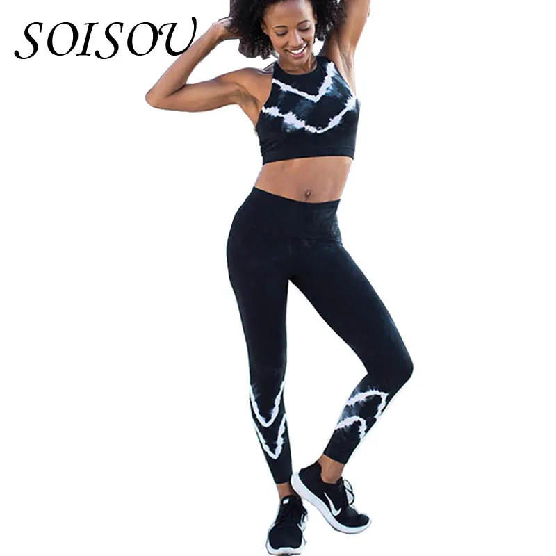 SOISOU 2018 2 цвета Новые леггинсы комплект для Для женщин принт пуш ап Bodybuliding