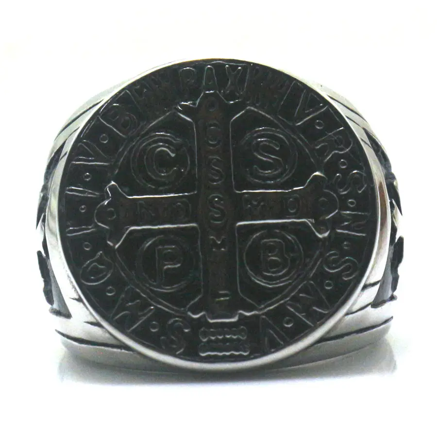 Мужские CSPB CSSML NDSMD Святого Бенедикта нурсийской католической церкви христианский Иисус Изгоняющий серебряный крест кольцо 316L нержавеющая сталь