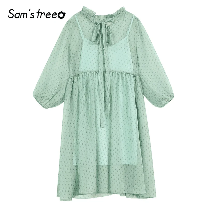 Samstree A-Line Dot Mint женские платья Летние повседневные женские праздничные платья модные кружевные сексуальные открытые вечерние женские платья