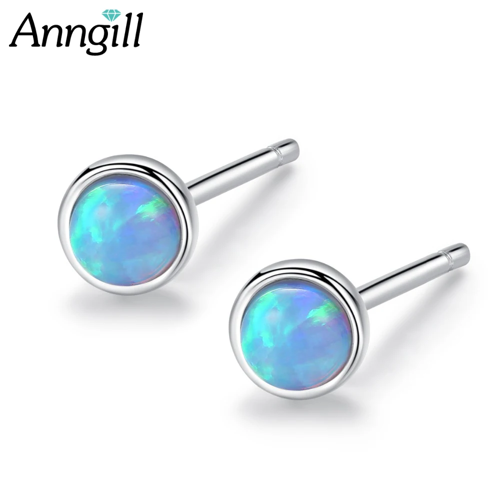 

Simple Style 925 Sterling Silver Round White Fire Opal Stud Earrings For Women Fashion Opal Jewelry Brincos Wedding Jewelry