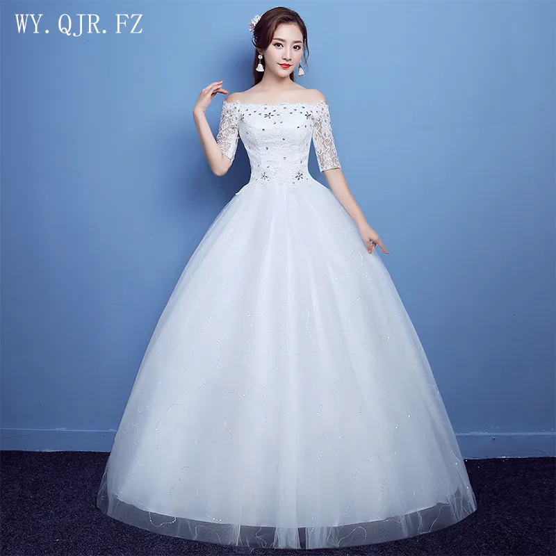 

YC-H79#Resin drill Off Off Shoulder lace up plus size Pregnant Dresses Resin drill long wedding dress 2019 wholesale cheap China