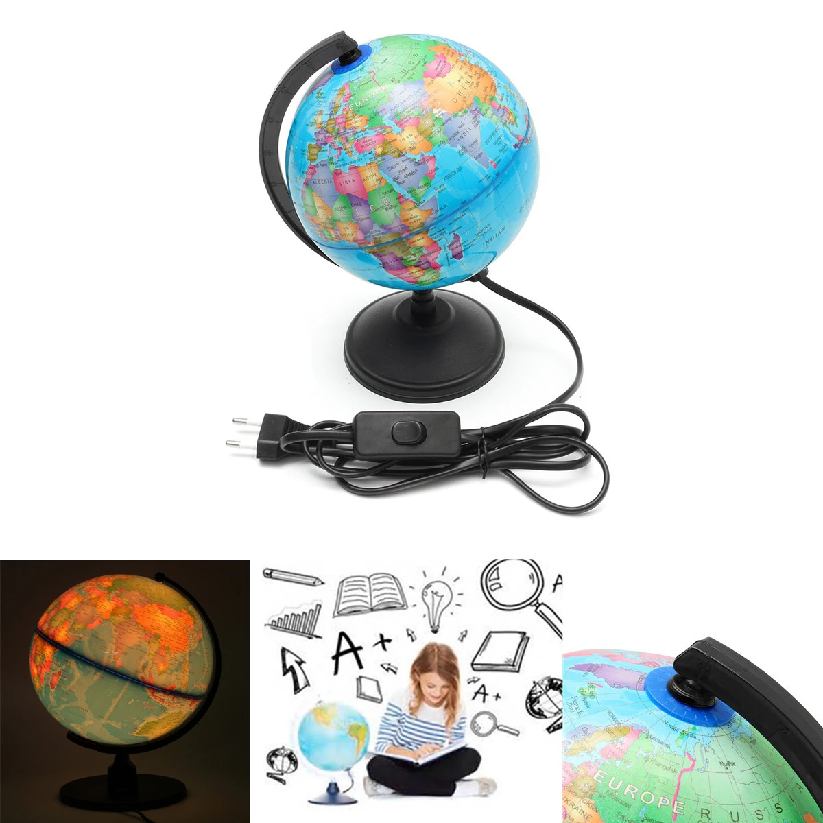 

LED Light Terrestrial World Globe Earth Map Geography Education Toy Map With Rotating Stand Home Decoration Office Ornament