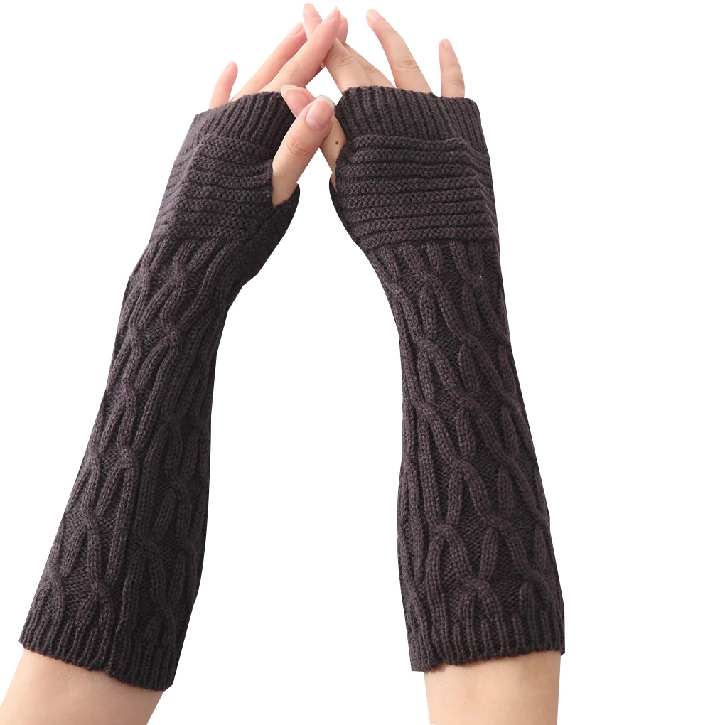 1 Pair Winter Autumn Fold Pattern Women Girls Knit Arm Warmer Gloves