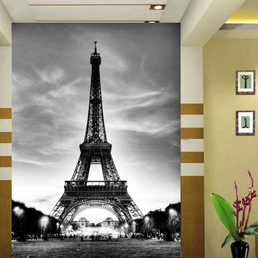 Glitter Wallpaper Hitam Putih Bangunan Kota Paris Menara Eiffel