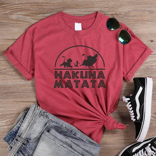 ONSEME Hakuna Matata, футболки с буквенным принтом, милая Футболка с принтом короля льва Симбы, женские повседневные свободные хлопковые футболки, топы - Цвет: HeatherRed