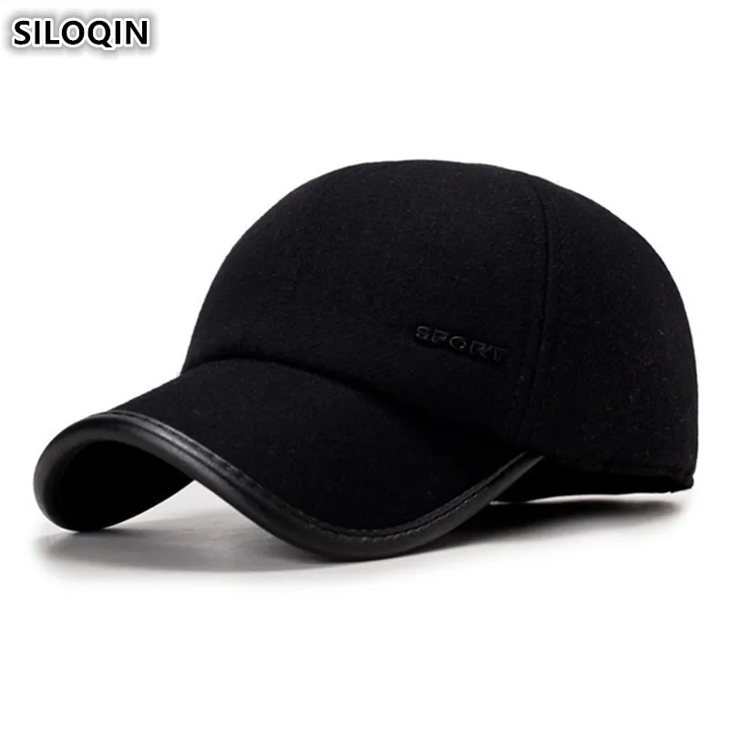 Новая зимняя мужская шапка SILOQIN теплая плотная Шерстяная бейсболка с ушками