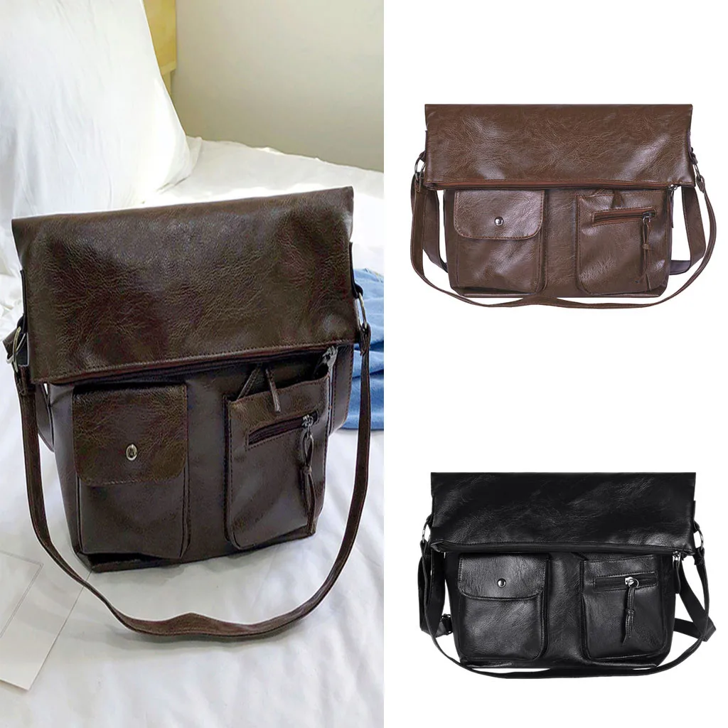 Aelicy Messenger Bag Men's PU Leather shoulder bag satchel for men multi-pocket leather male Crossbody Bag handbags