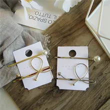 2 шт. Корея минималистский металлические заколки для женщин Imitiation Жемчуг Шпилька для волос с бантом цвета: золотистый, серебристый цвет Hairgrip инструменты укладки волос