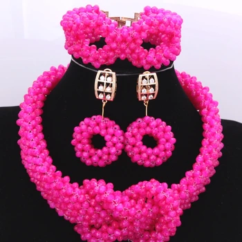 

Hot Pink African Beads Jewelry Sets Brand Newest Owl Nigerian Wedding Indian Jewelry Set of Beads Fashion Necklace Set Crystal
