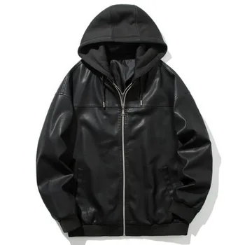 

Hooded Faux High Quality Fashion Leather Jacket Men PU Winter Warm Coats Biker Motorcycle Male Classic Vintage Windbreaker Tops