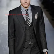 Уголь моды Жених уголь Пик нагрудные костюмы/свадьбы смокинг для мужчин костюмы bestman вечерние костюм(куртка+ брюки+ жилет+ галстук