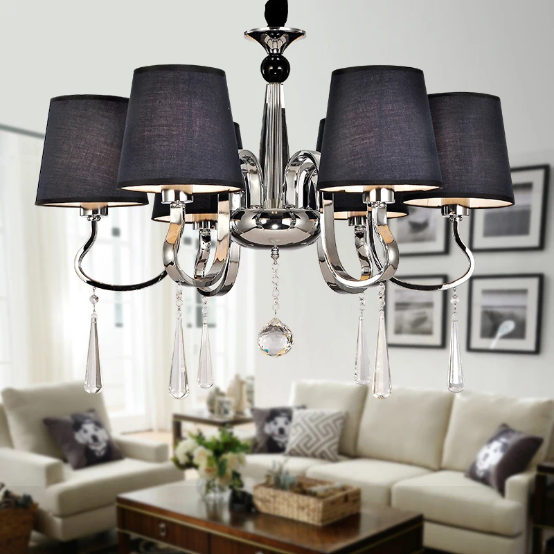 

LED Modern Chandelier Light Deep Blue Fabric Lampshade Chandelier Lamps Indoor Lighting Fixture Living Room Lights Metal Design