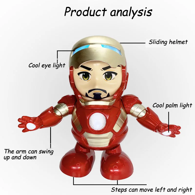 Ceny Marvel nowe gorące Avengers zabawki taniec Iron Man Robot z muzyką latarka Tony Stark Electric Action figurka zabawka dla dzieci prezent