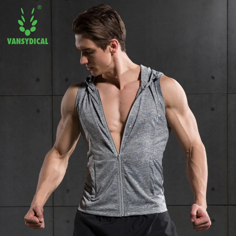 Мужская майка без рукавов Vansydical для фитнеса с капюшоном|running vest|veste runningmens running vest |