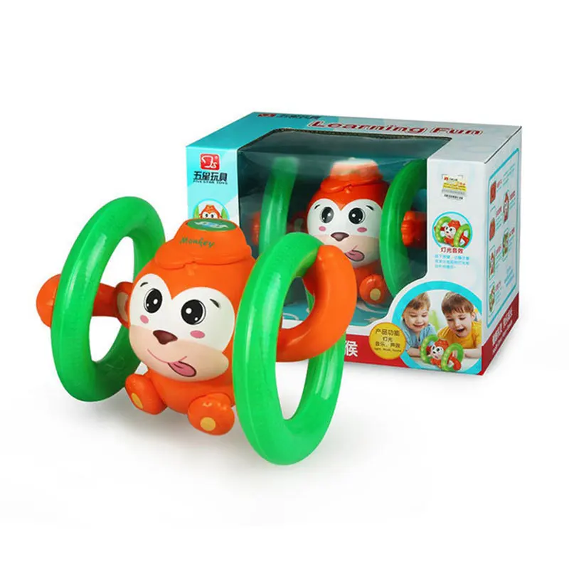 Музыкальные огни, детские игрушки, рулон счастливой обезьяны, детская игрушка, круглый дизайн, регулируемый объем, погремушки для малышей, подарок для малышей - Цвет: A
