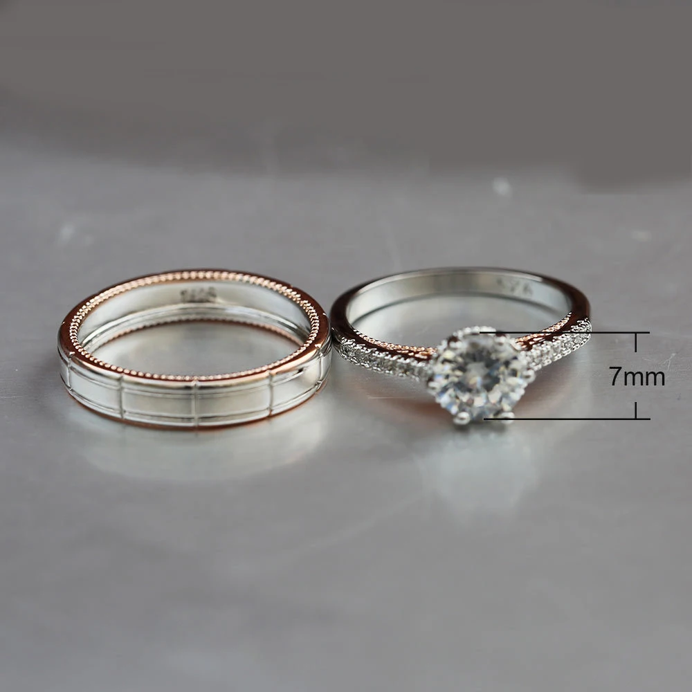 Набор обручальных колец для женщин и мужчин, парные обручальные кольца с кубическим цирконием, свадебные украшения для мужчин и женщин, браслет с сердечком DBR003