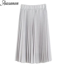 2018 Crinkle Chiffon Women Girl Skirts Spring Elastic Waist Fold Slim Skirt Pleated Department Summer Casual Skirt Jupe Femme elastic waist crinkle flowy skirt