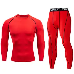 Мужской кожаный Обжимной комплект спортивного термобелья Crossfit футболка для бега мужские Леггинсы для тренажерного зала для бега 2019