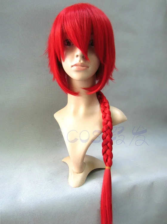 Высокое качество аниме Ранма 1/2 Saotome Ранма парики красный черный термостойкие синтетические волосы длинные плетеные косплей парик+ парик колпачок - Цвет: Красный