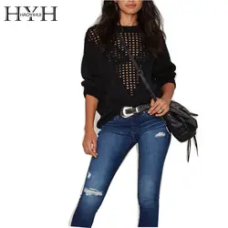 HYH HAOYIHUI 2017 Brand New Autumn or Winter Women Fashion Deep V Sexy Hollow  Loose Batwing Pullover Black XXL XL L S M Sweater